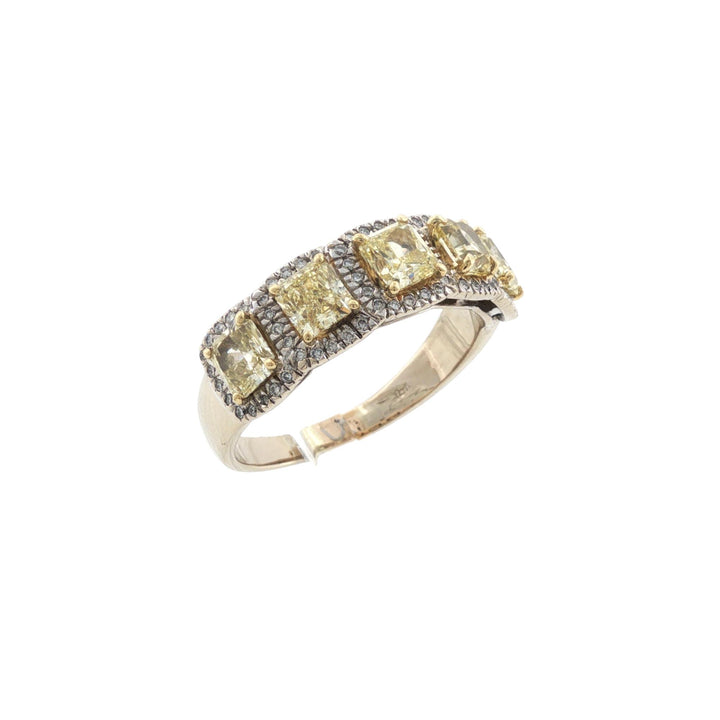 Fancy Yellow Diamond 18 Karat Two Tone Gold Wedding Anniversary Band Ring