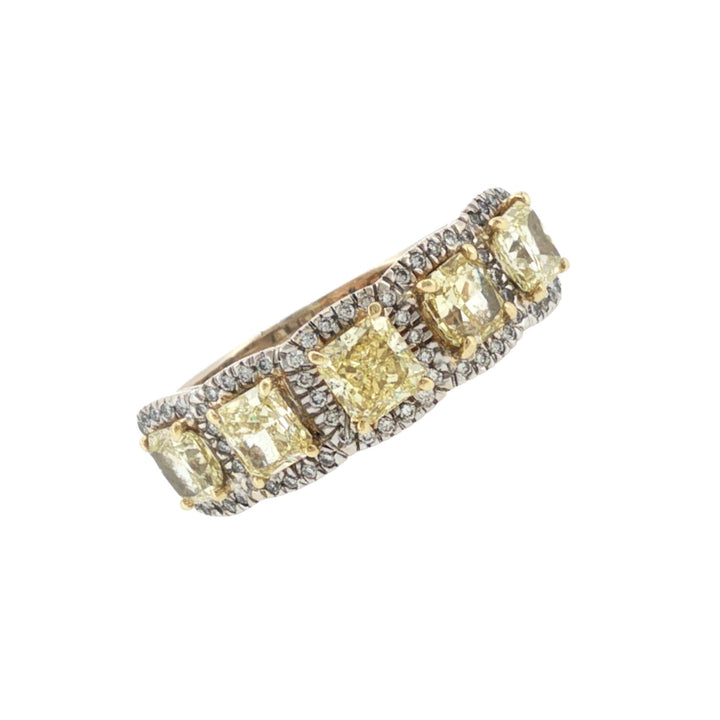 Fancy Yellow Diamond 18 Karat Two Tone Gold Wedding Anniversary Band Ring
