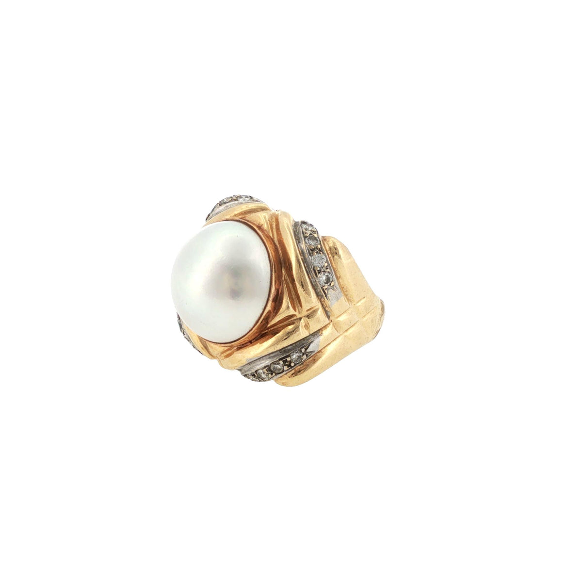 Mabé Pearl Diamond 14 Karat Yellow Gold Vintage Cocktail Ring