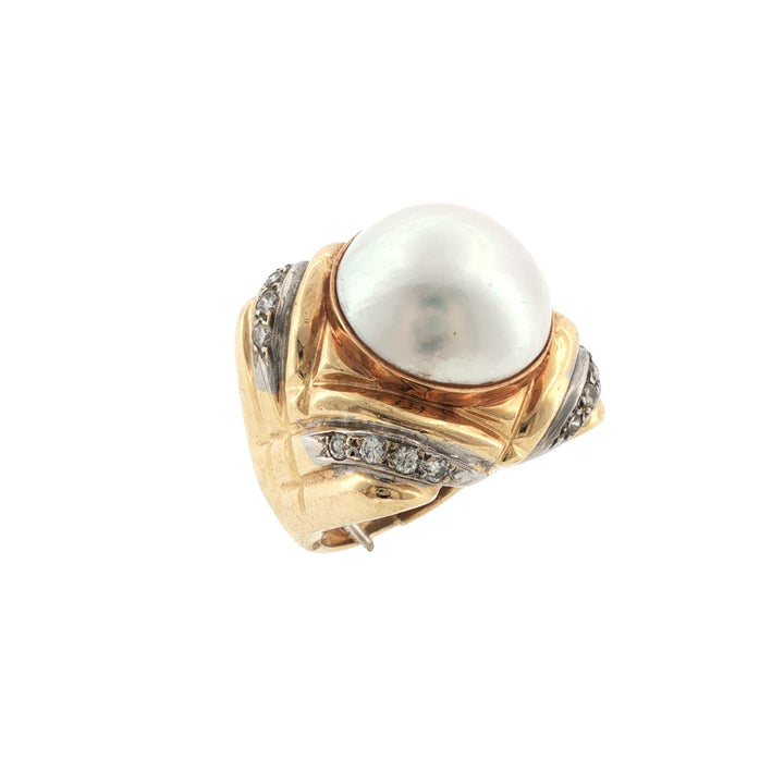 Mabé Pearl Diamond 14 Karat Yellow Gold Vintage Cocktail Ring