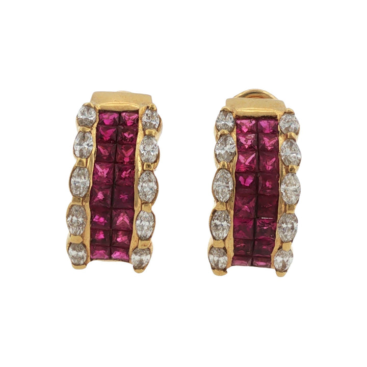 Ruby Diamond 18 Karat Yellow Gold Earclip Vintage Earrings
