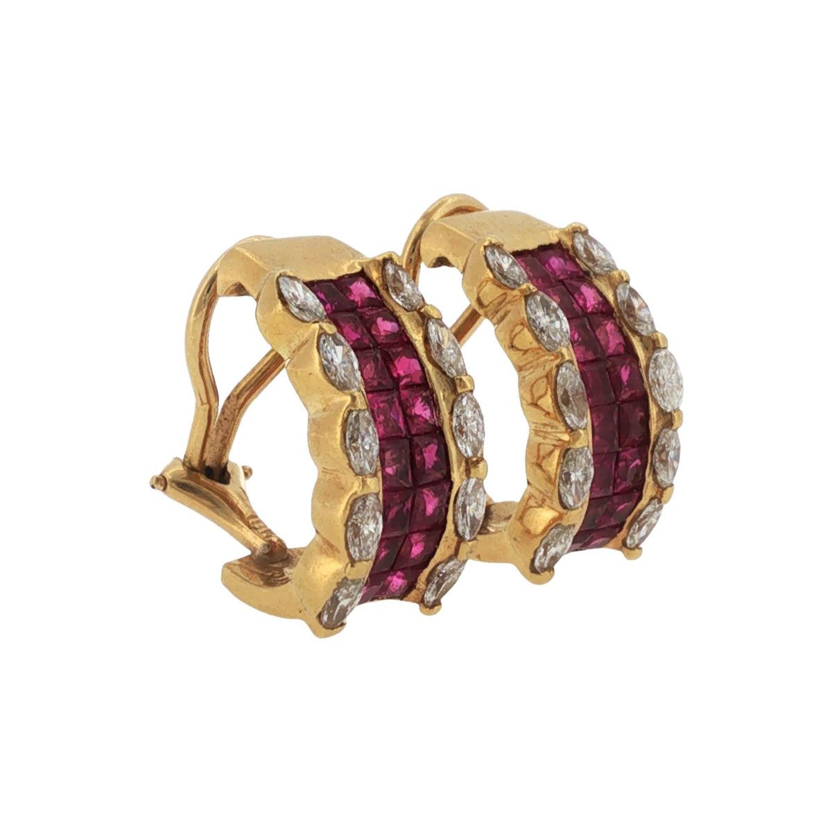 Ruby Diamond 18 Karat Yellow Gold Earclip Vintage Earrings
