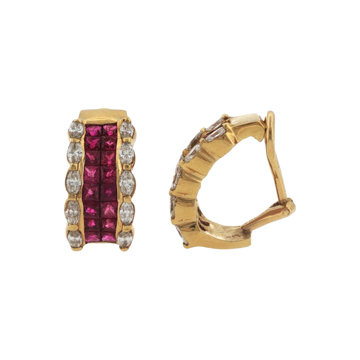 Ruby Diamond 18 Karat Yellow Gold Earclip Vintage Earrings