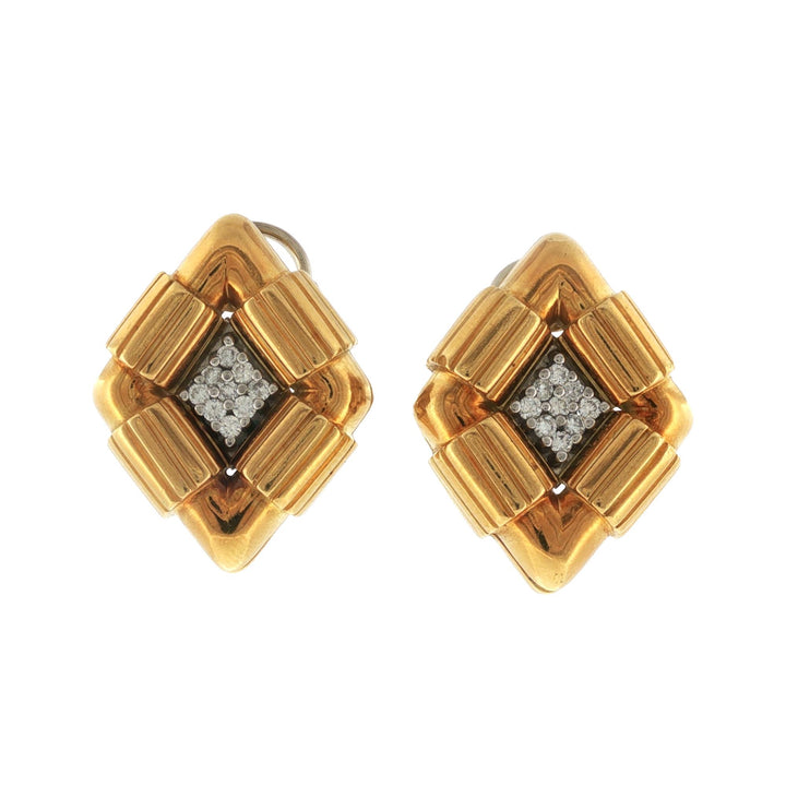 Diamond 18 Karat Yellow Gold & Platinum Diamond Shape Vintage Earclip Earrings