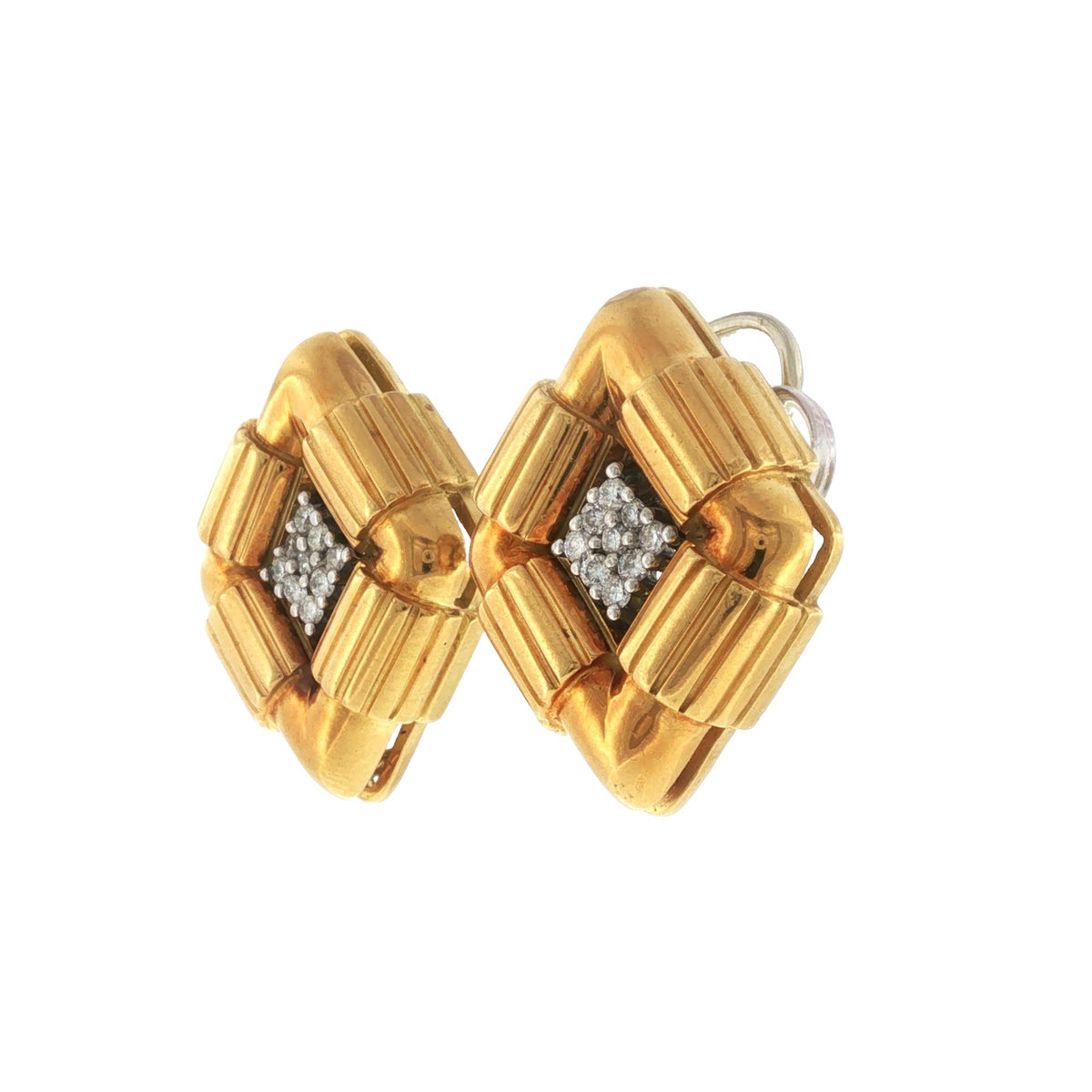 Diamond 18 Karat Yellow Gold & Platinum Diamond Shape Vintage Earclip Earrings