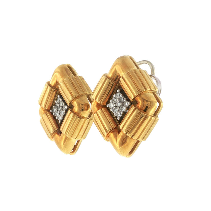 Diamond 18 Karat Yellow Gold & Platinum Diamond Shape Vintage Earclip Earrings