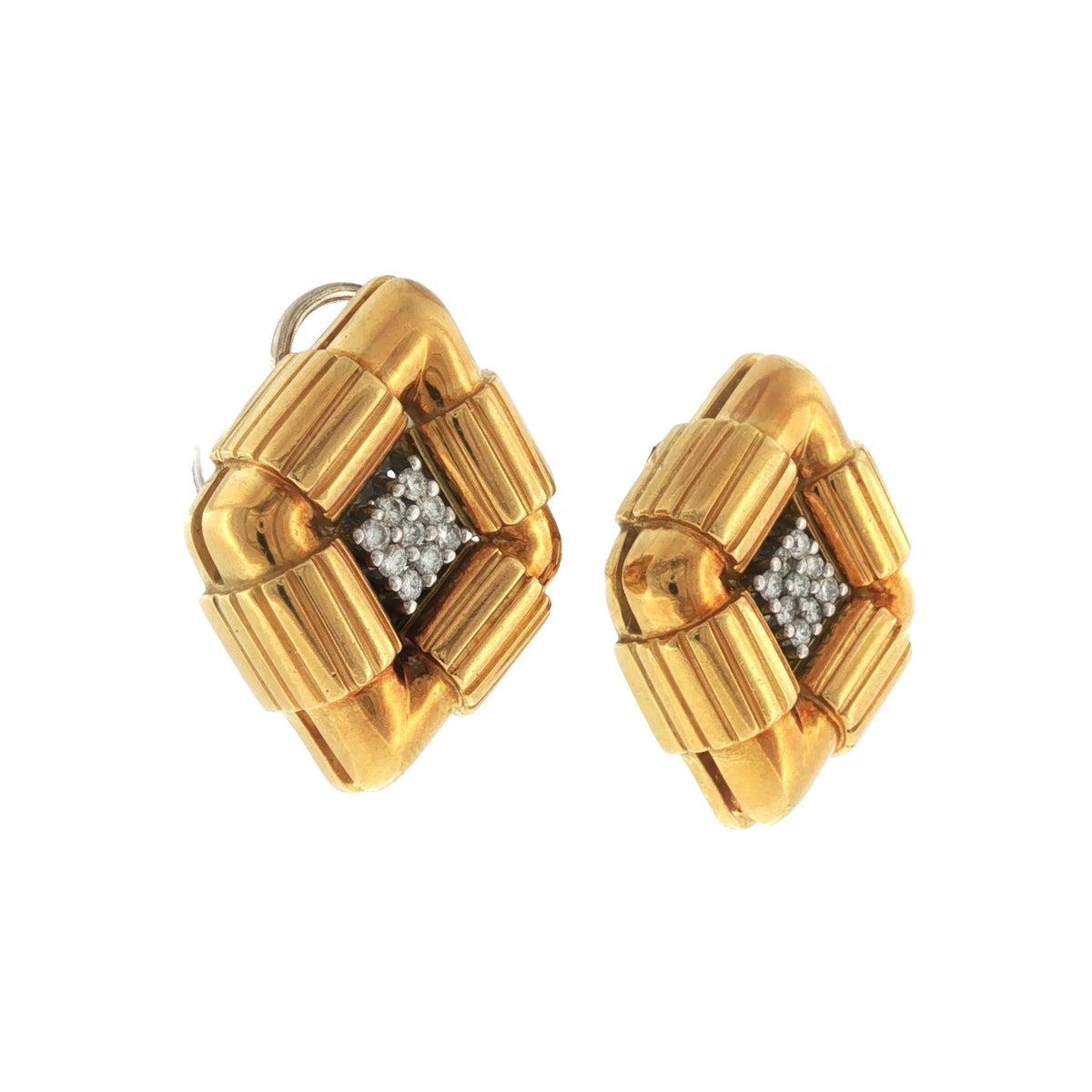 Diamond 18 Karat Yellow Gold & Platinum Diamond Shape Vintage Earclip Earrings