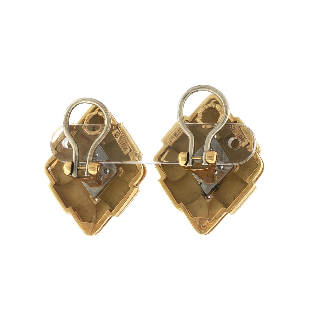 Diamond 18 Karat Yellow Gold & Platinum Diamond Shape Vintage Earclip Earrings