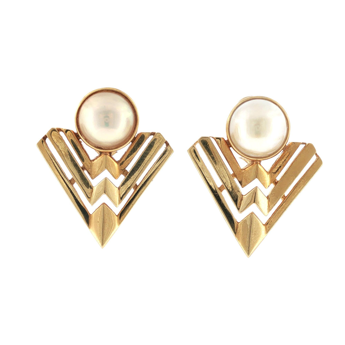 Mabé Pearl 18 Karat Yellow Gold Vintage Arrow Earclip Earrings