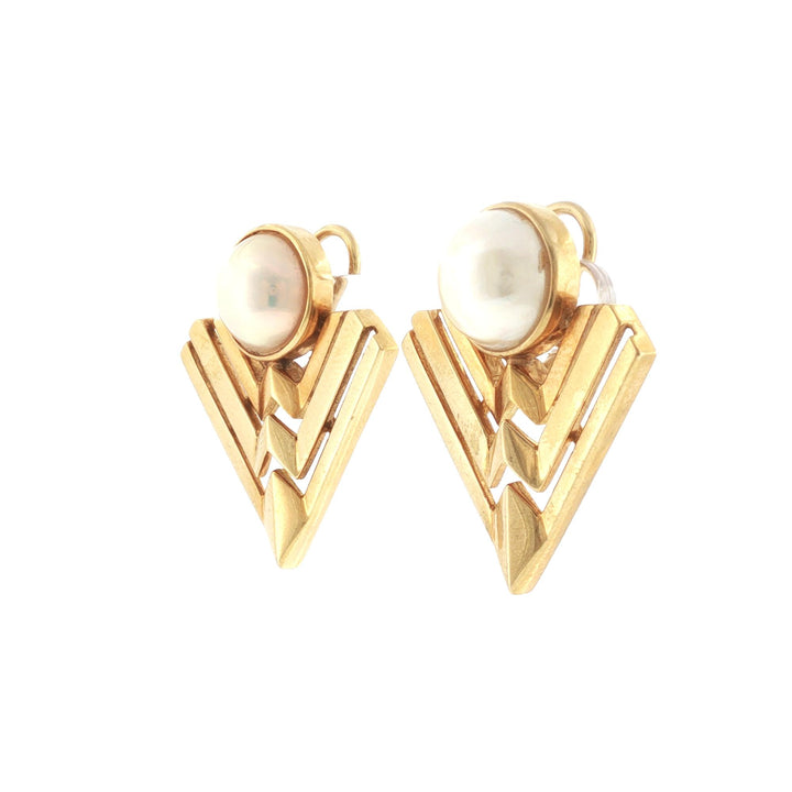 Mabé Pearl 18 Karat Yellow Gold Vintage Arrow Earclip Earrings