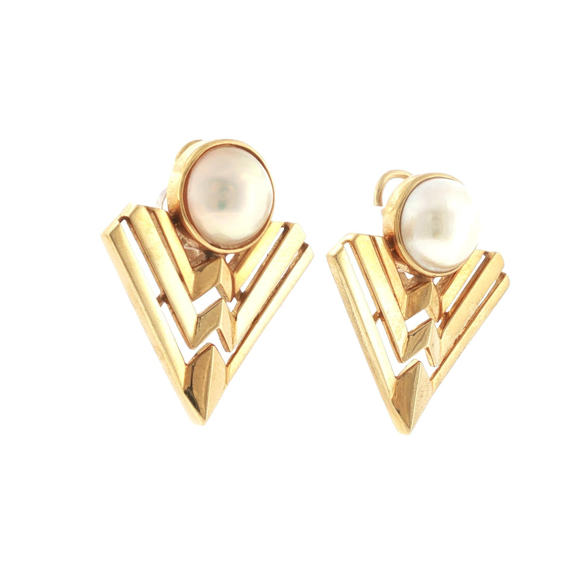 Mabé Pearl 18 Karat Yellow Gold Vintage Arrow Earclip Earrings