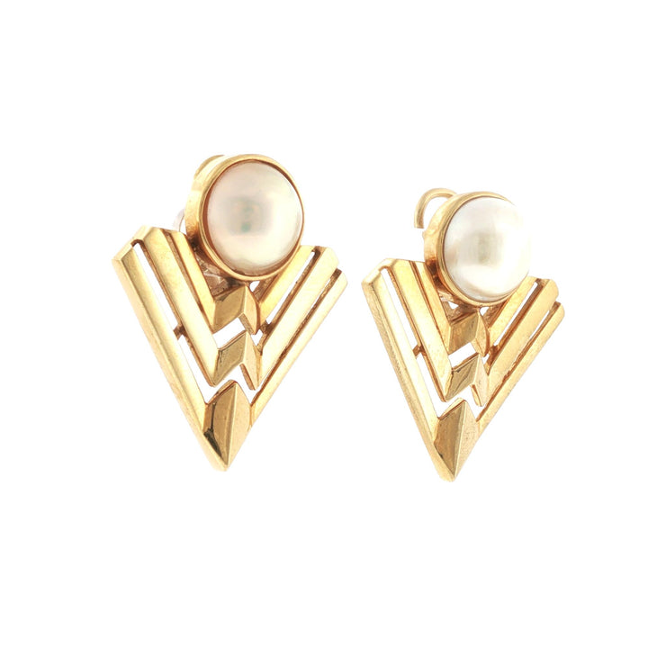 Mabé Pearl 18 Karat Yellow Gold Vintage Arrow Earclip Earrings