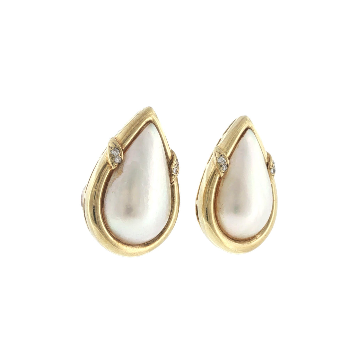 Mabé Pearl Diamond 18 Karat Yellow Gold Teardrop Shape Earclip Vintage Earrings