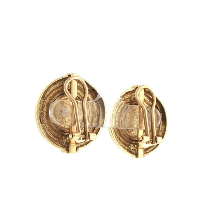 Greek Gold Coin Diamond Vintage Textured Round Earclip Earrings