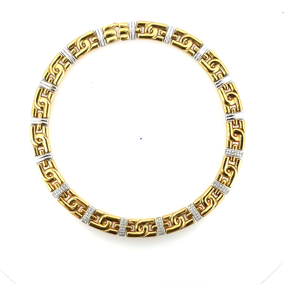 Diamond Station 18 Karat Two Tone Gold Link Vintage Necklace 18 Inches