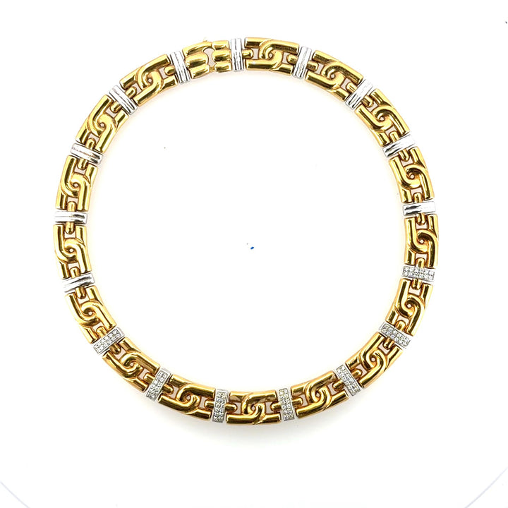 Diamond Station 18 Karat Two Tone Gold Link Vintage Necklace 18 Inches