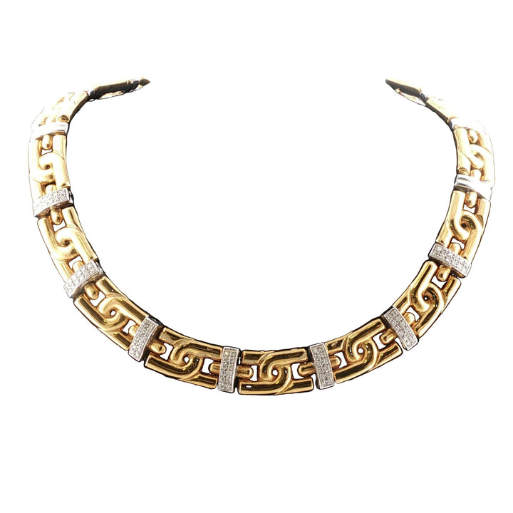 Diamond Station 18 Karat Two Tone Gold Link Vintage Necklace 18 Inches