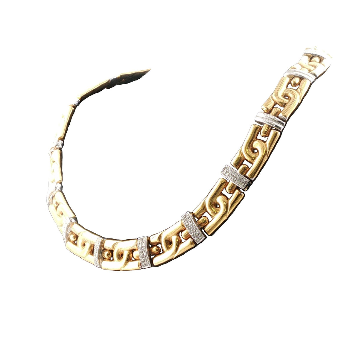 Diamond Station 18 Karat Two Tone Gold Link Vintage Necklace 18 Inches