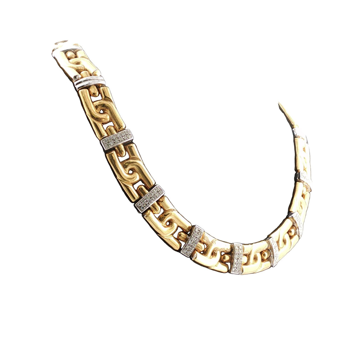 Diamond Station 18 Karat Two Tone Gold Link Vintage Necklace 18 Inches