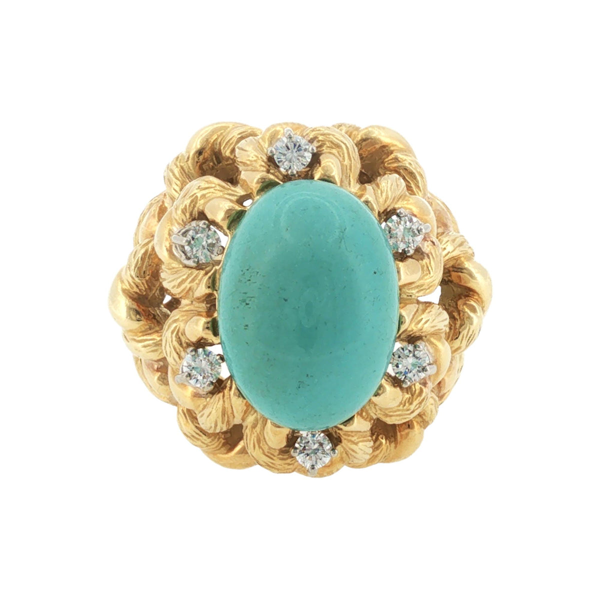 1970s 18 Karat Yellow Gold Diamond Interchangeable Turquoise, Lapis & Coral Ring