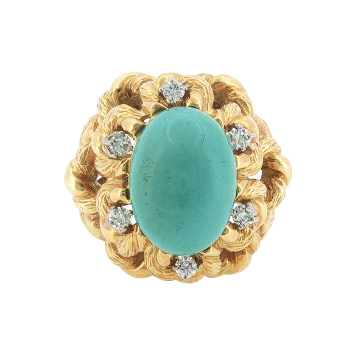 1970s 18 Karat Yellow Gold Diamond Interchangeable Turquoise, Lapis & Coral Ring