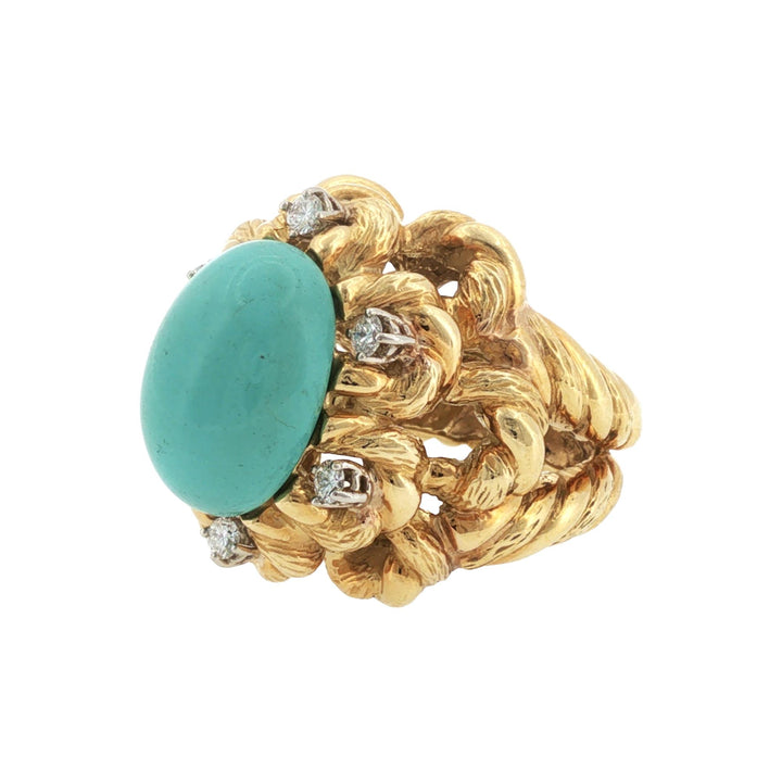 1970s 18 Karat Yellow Gold Diamond Interchangeable Turquoise, Lapis & Coral Ring