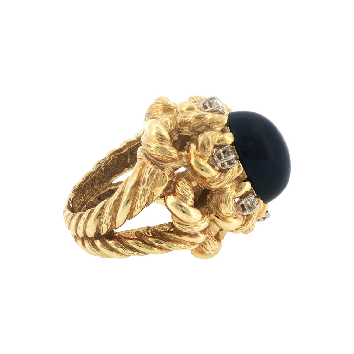 1970s 18 Karat Yellow Gold Diamond Interchangeable Turquoise, Lapis & Coral Ring