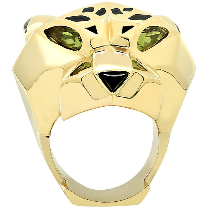 Panthère de Cartier 18 Karat Yellow Gold Black Lacquer Peridot Ring Size 53 B&P