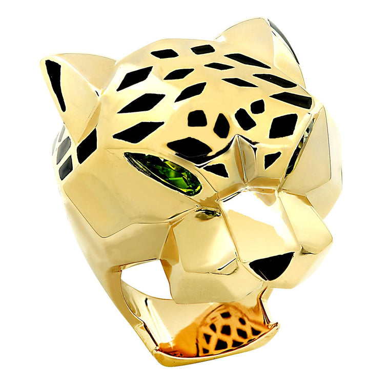 Panthère de Cartier 18 Karat Yellow Gold Black Lacquer Peridot Ring Size 53 B&P
