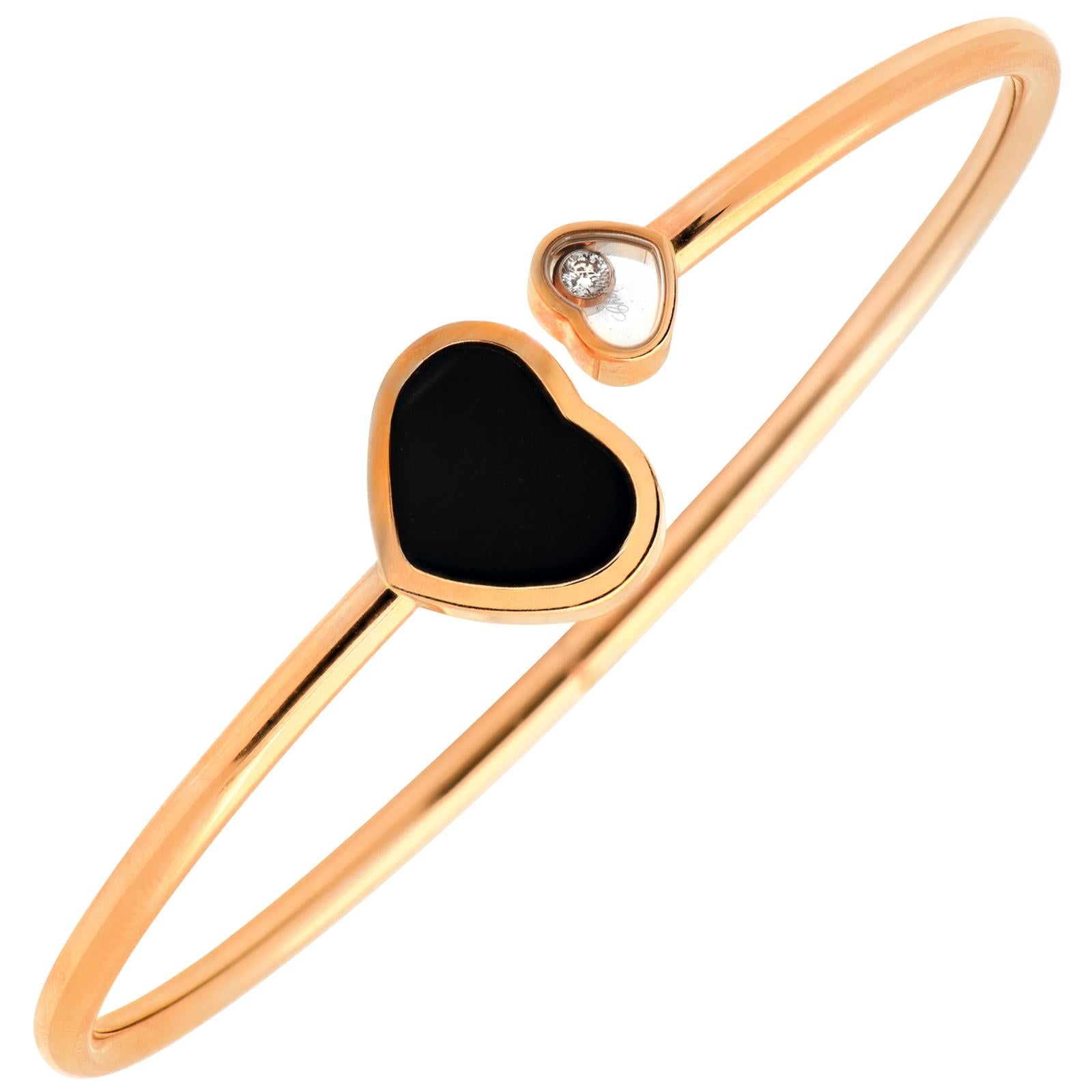 Chopard Rose Gold Happy Hearts Diamond & Black Onyx Flexible Bangle