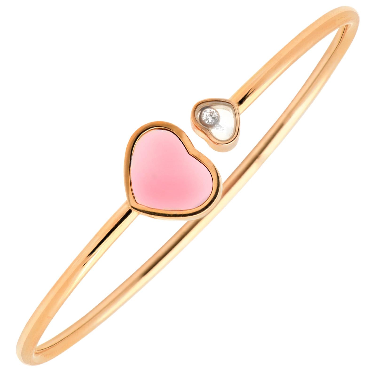 Chopard Rose Gold Happy Hearts Diamond & Rose Stone Flexible Modern Bangle