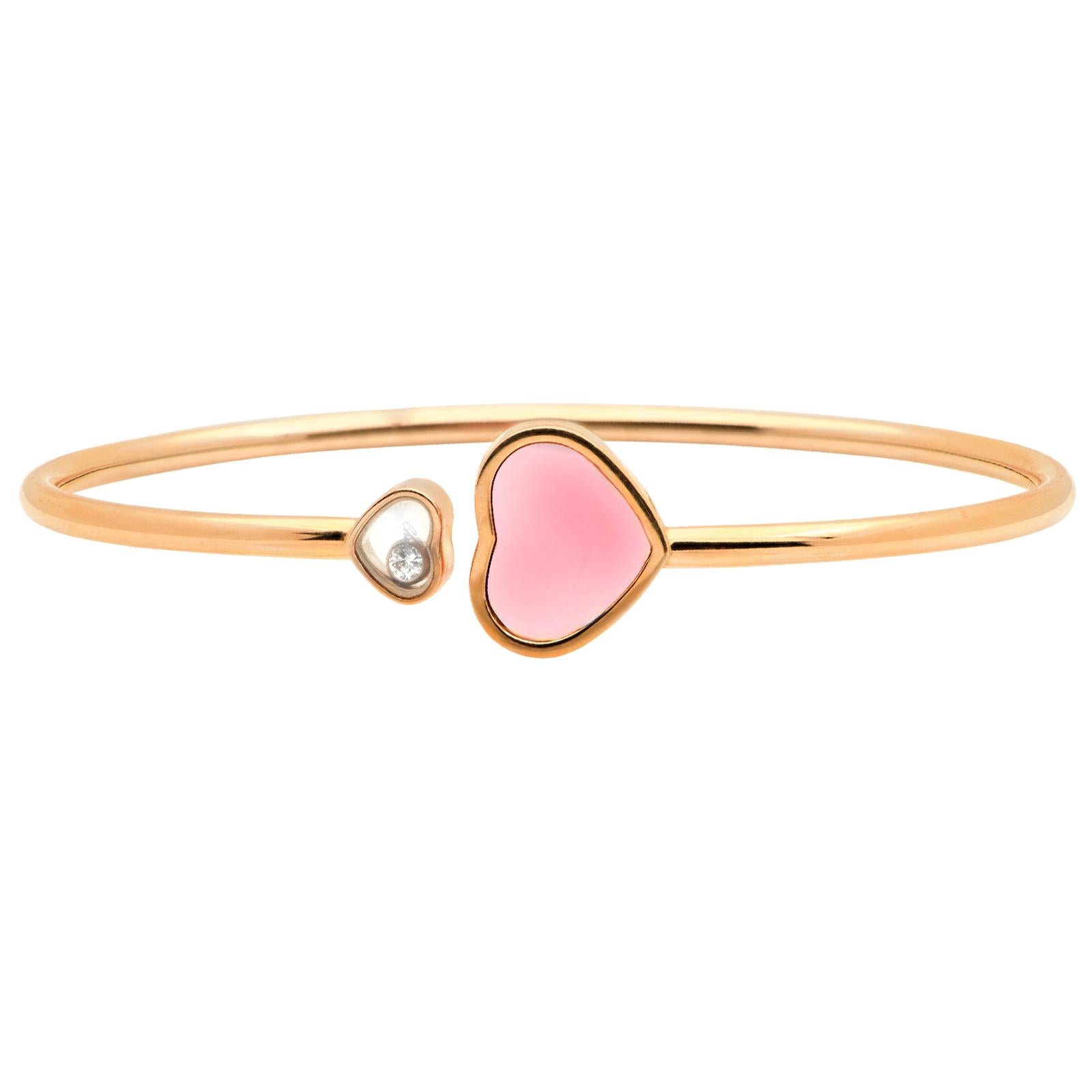 Chopard Rose Gold Happy Hearts Diamond & Rose Stone Flexible Modern Bangle