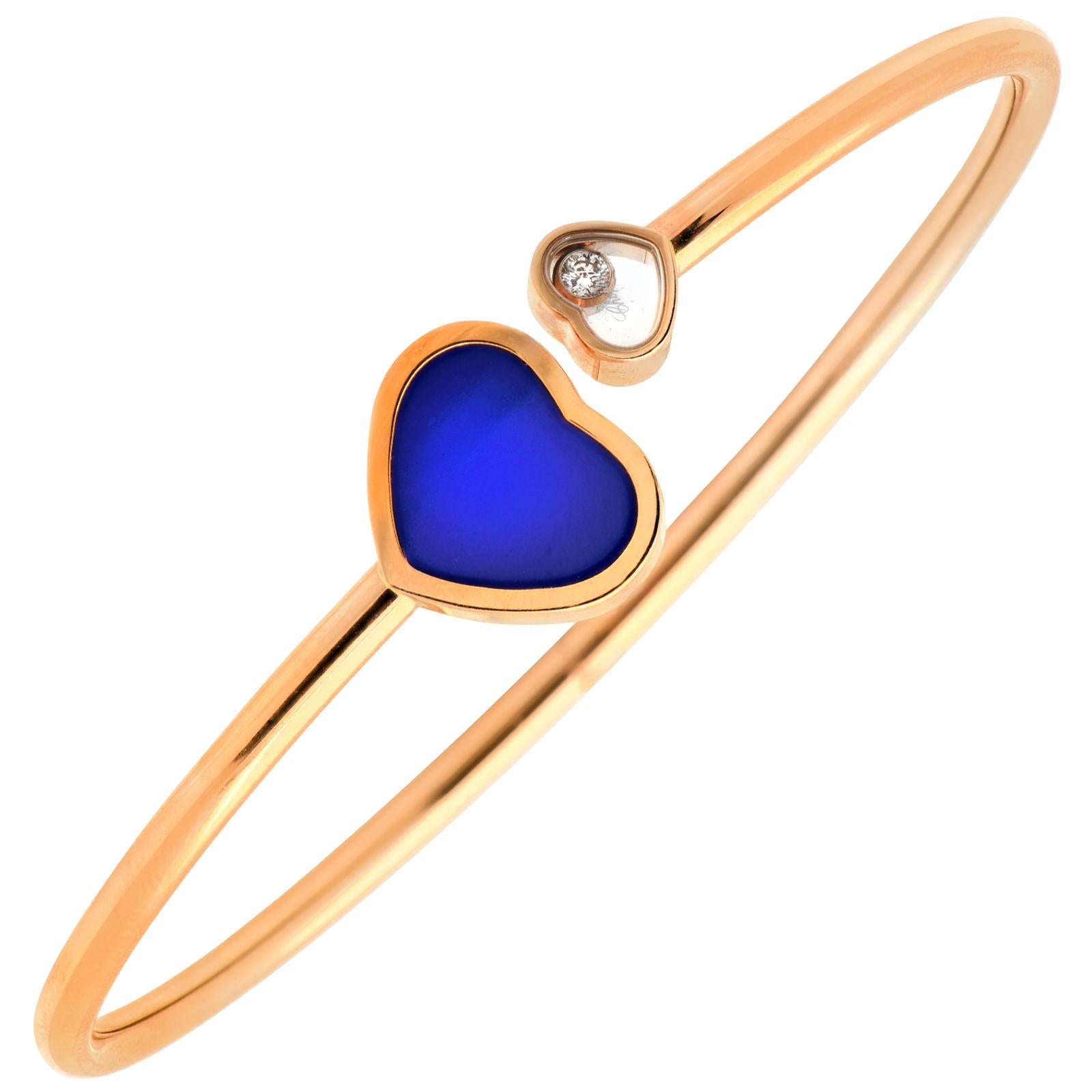 Chopard Rose Gold Happy Hearts Diamond & Blue Stone Flexible Bangle.