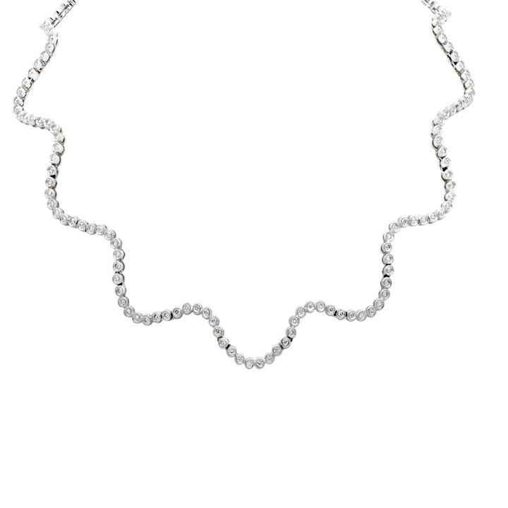 Scalloped Diamond 18 Karat White Gold Vintage Tennis Necklace