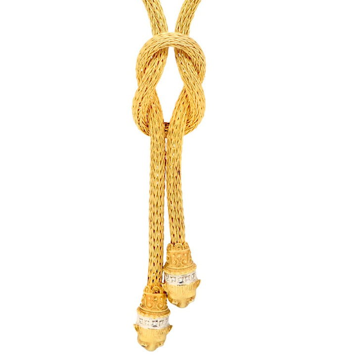 Greek Woven 18 Karat Yellow Gold Lions Head Design Drop Necklace