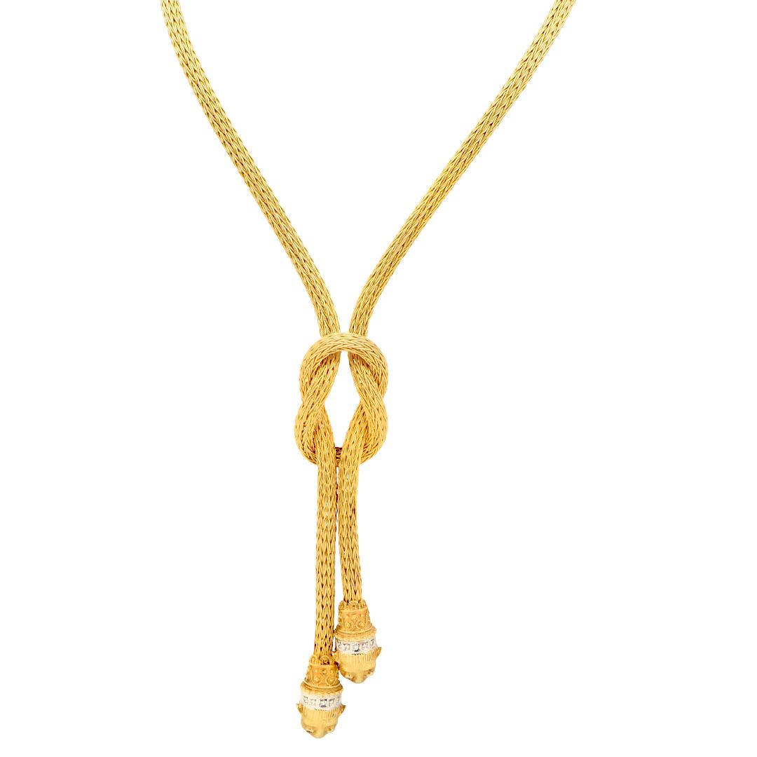 Greek Woven 18 Karat Yellow Gold Lions Head Design Drop Necklace