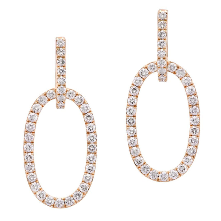 Diamond 14 Karat Yellow Gold Oval Shape Dangle Earrings Modern