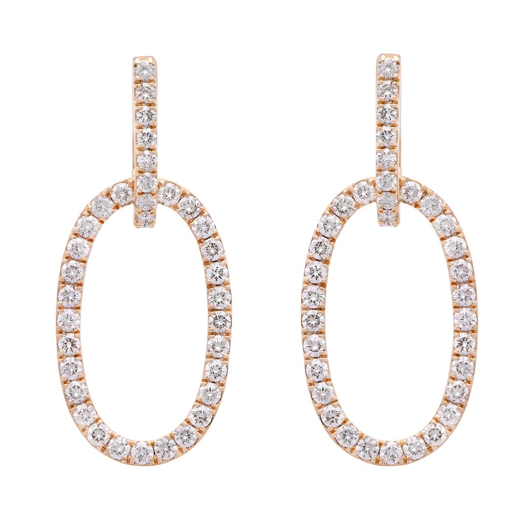 Diamond 14 Karat Yellow Gold Oval Shape Dangle Earrings Modern