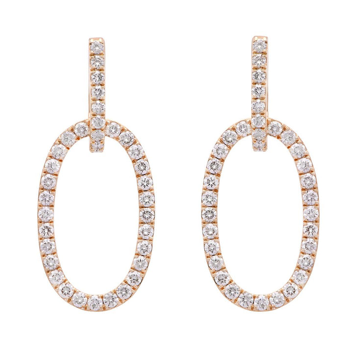 Diamond 14 Karat Yellow Gold Oval Shape Dangle Earrings Modern