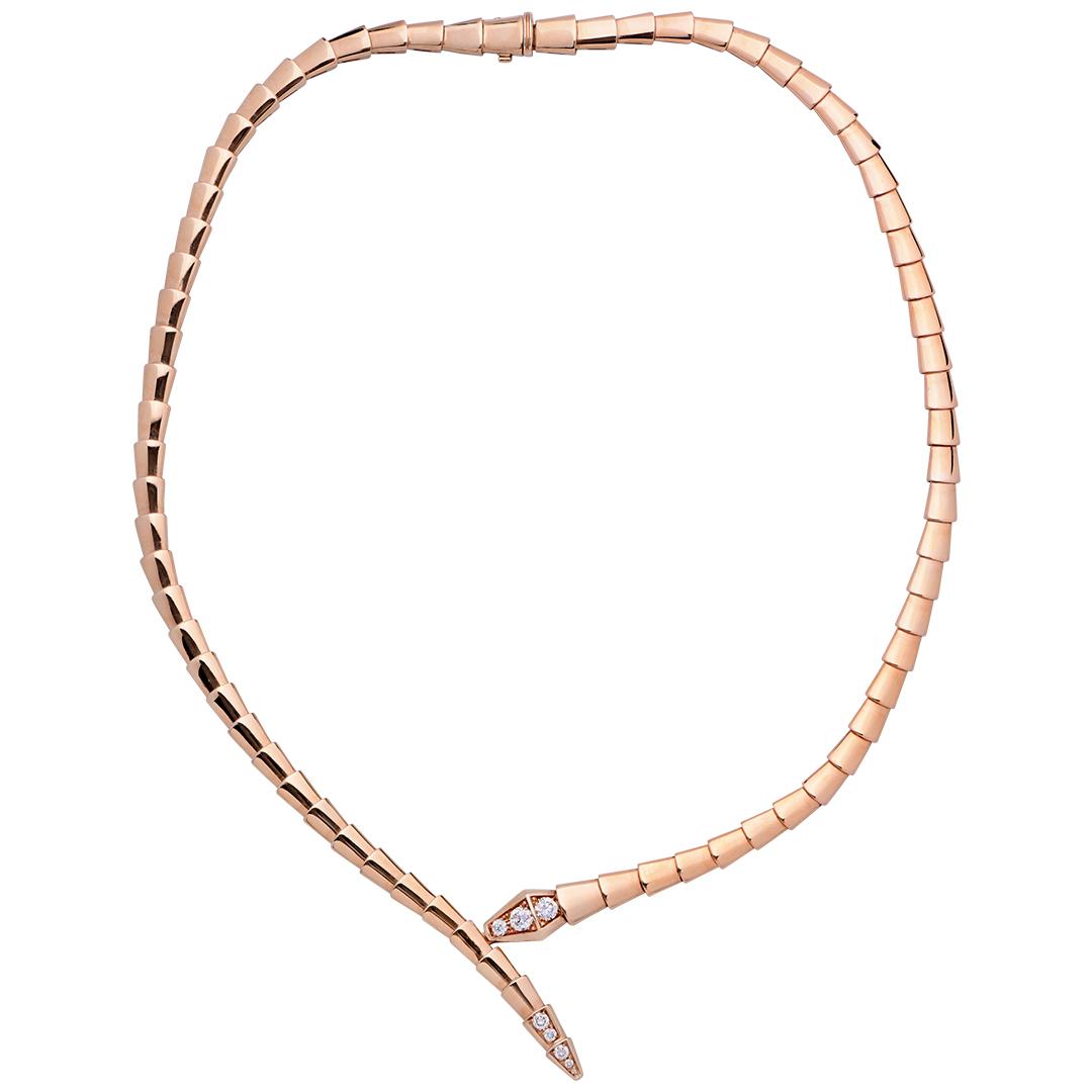 Bvlgari Serpenti Viper Diamond 18 Karat Rose Gold Necklace Medium