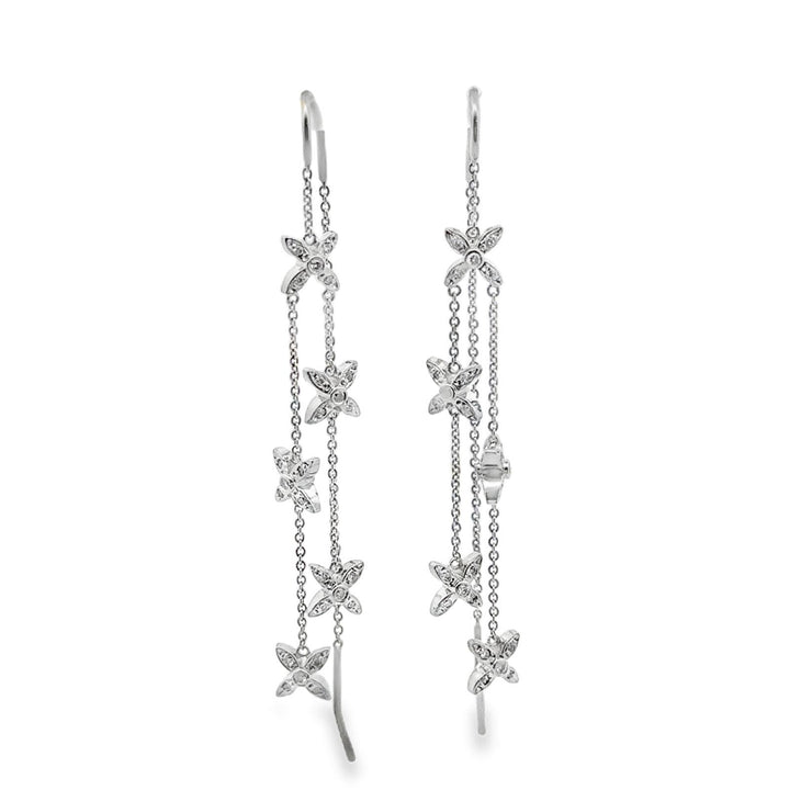Diamond 14 Karat White Gold Threader Star Drop Dangle Modern Earrings