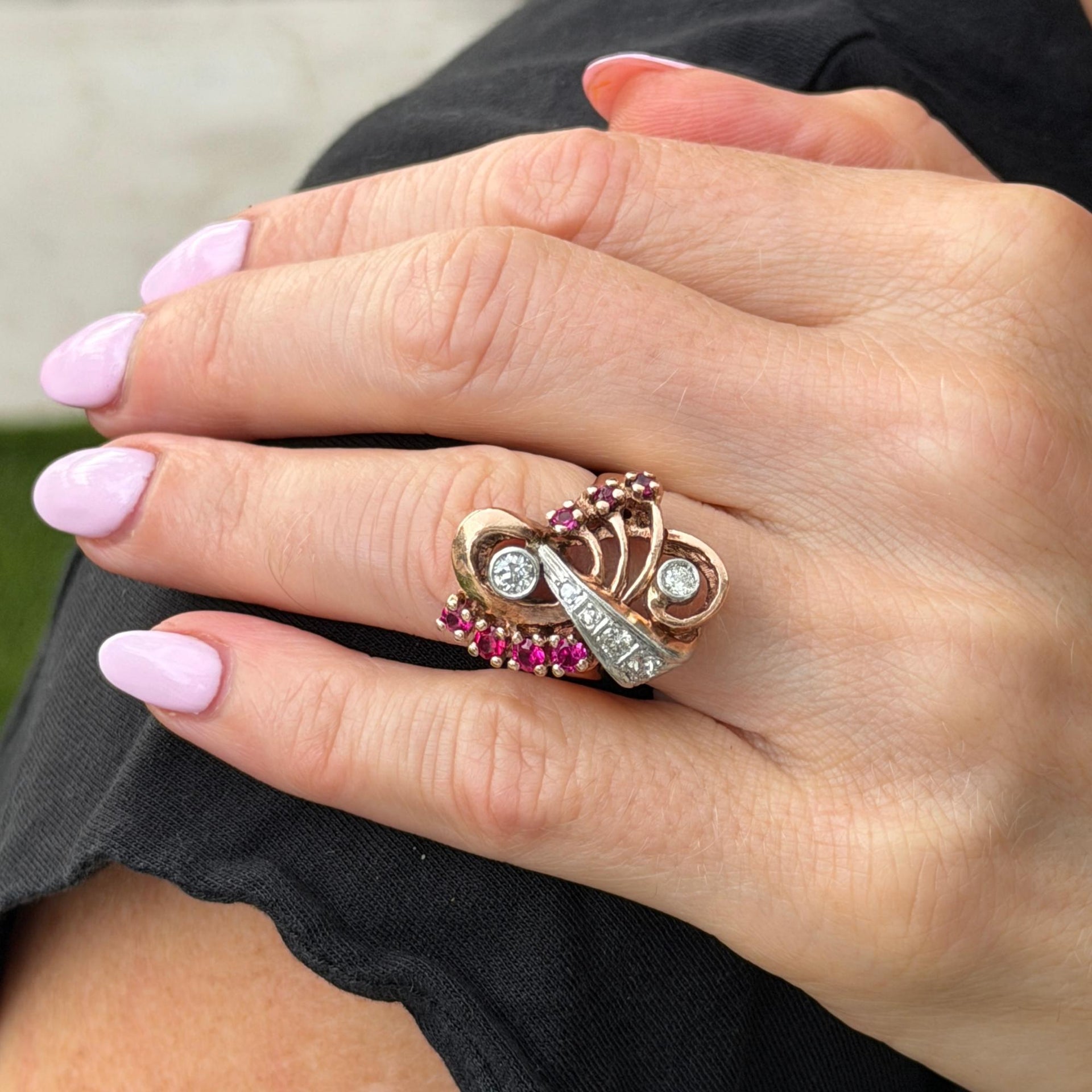 Retro Diamond Ruby 14 Karat Rose Gold Vintage Ring