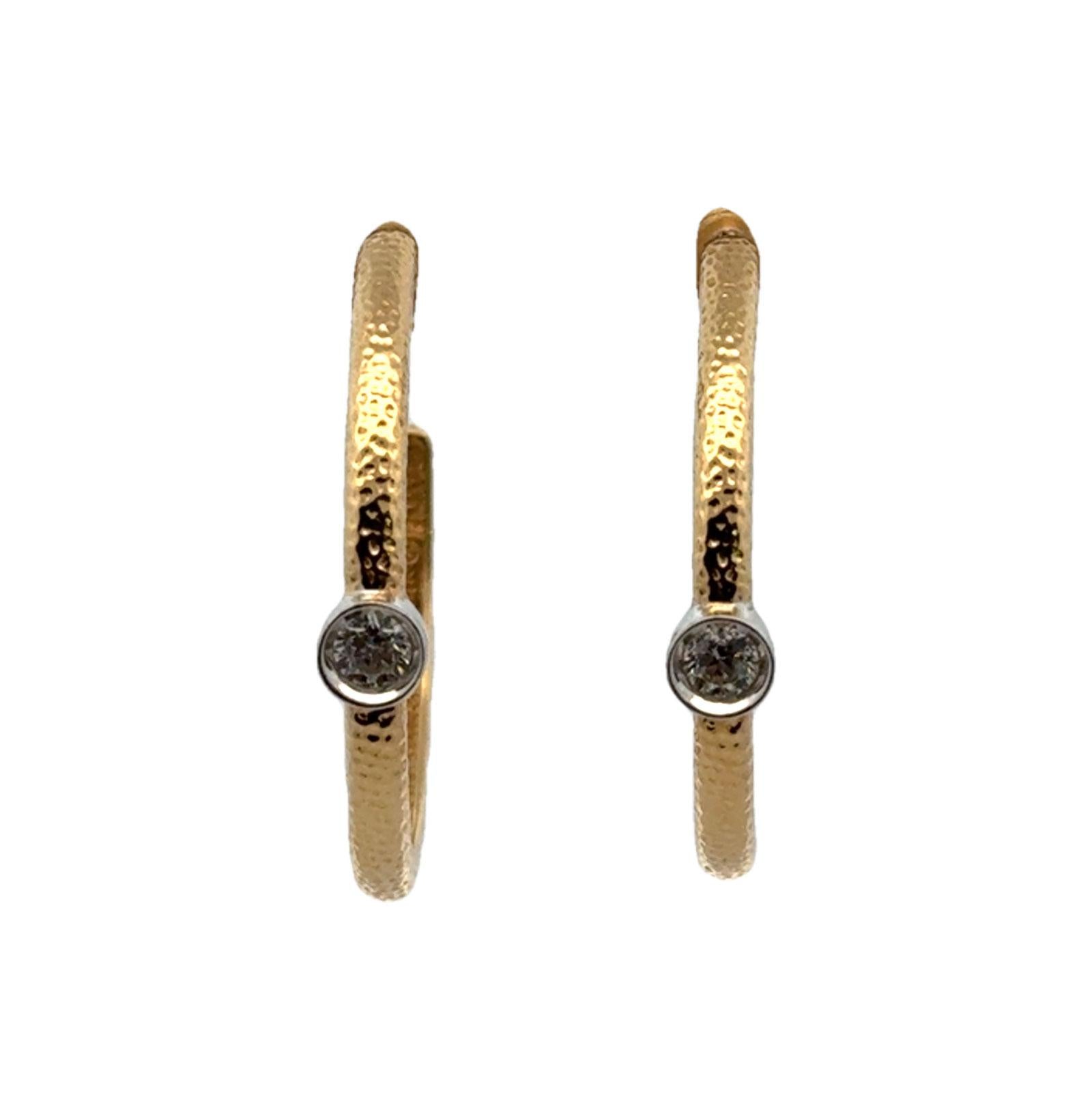 Bezel Set Diamond 14 Karat Yellow Gold 1.5 Inch Hoop Earrings