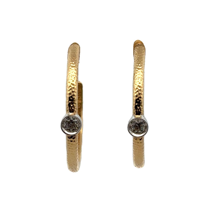 Bezel Set Diamond 14 Karat Yellow Gold 1.5 Inch Hoop Earrings