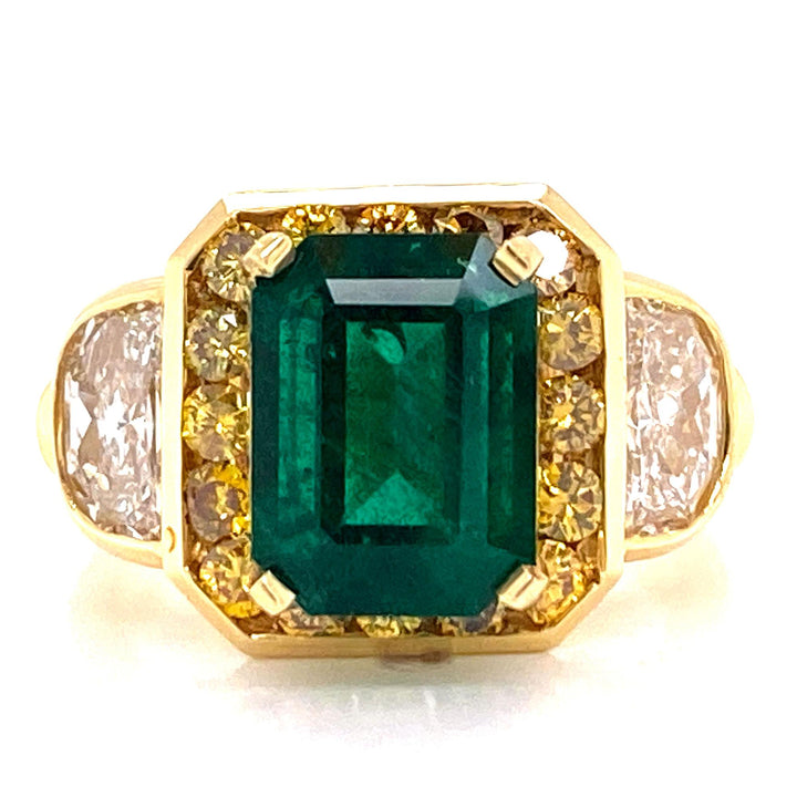 3.07 Carat Emerald Yellow Diamond 18 Karat Yellow Gold Cocktail Ring AGL Cert
