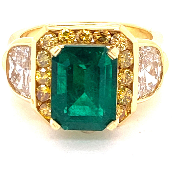 3.07 Carat Emerald Yellow Diamond 18 Karat Yellow Gold Cocktail Ring AGL Cert