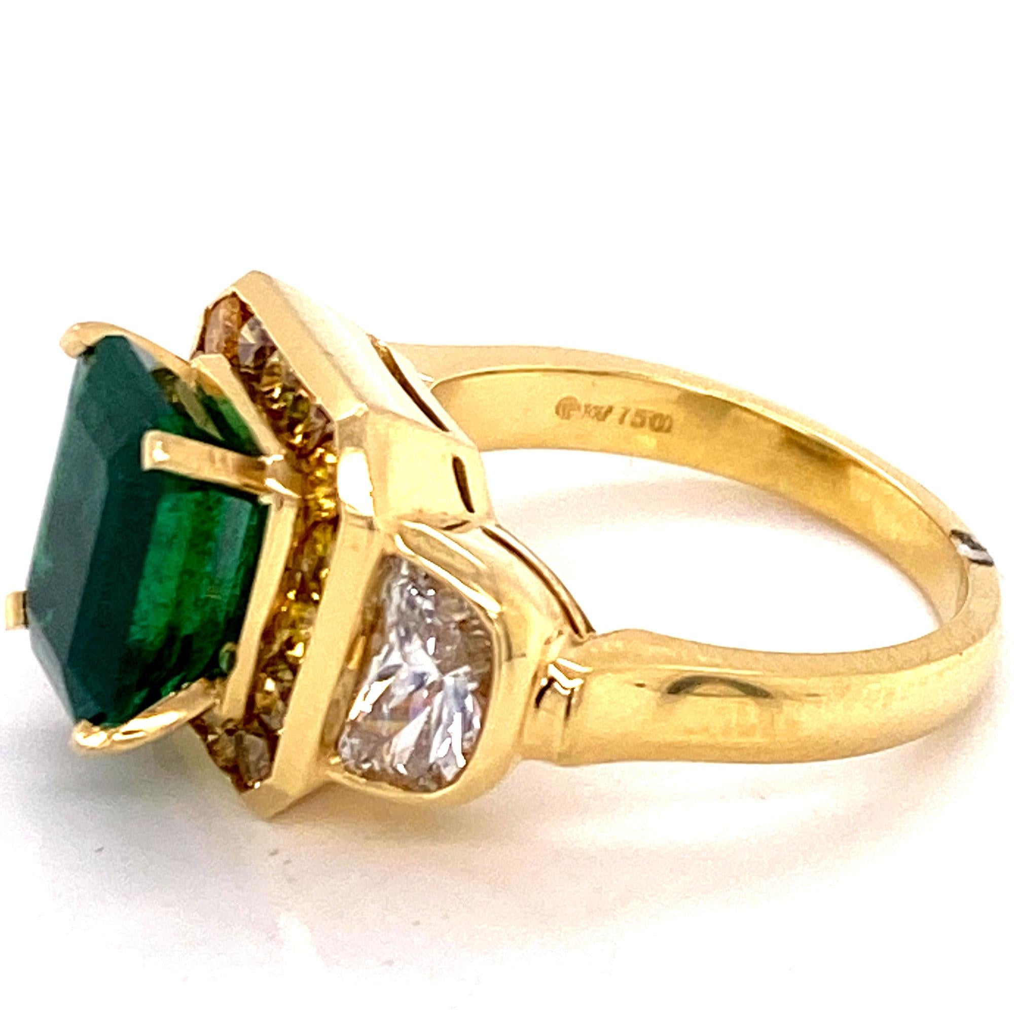 3.07 Carat Emerald Yellow Diamond 18 Karat Yellow Gold Cocktail Ring AGL Cert