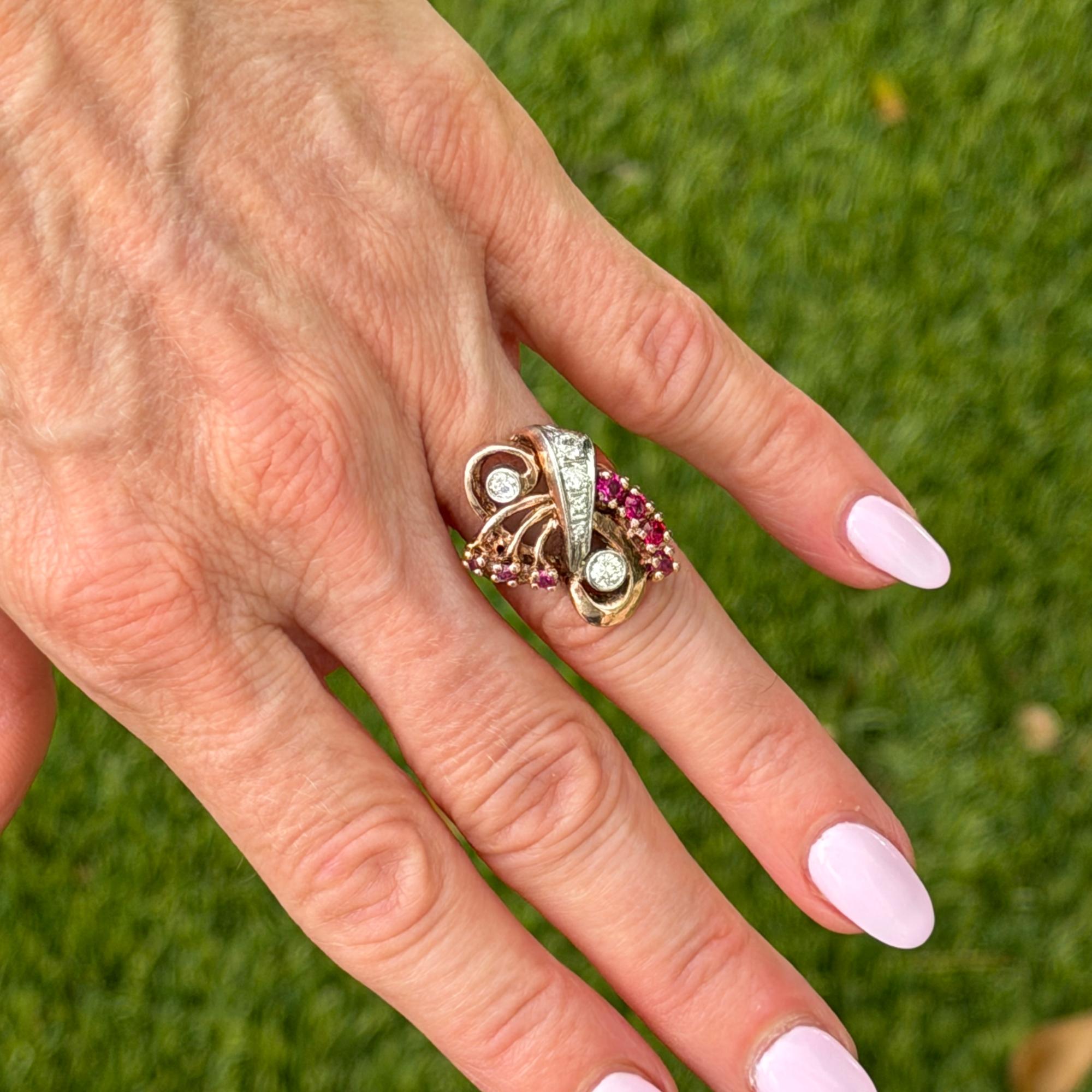 Retro Diamond Ruby 14 Karat Rose Gold Vintage Ring