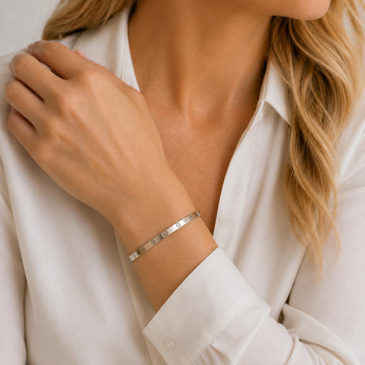 Cartier LOVE 18 Karat White Gold Bangle Bracelet, Small Model Size 16
