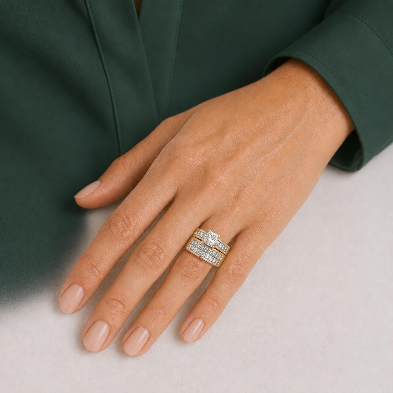 Christopher Designs Princess Cut Diamond Bridal Set Engagement Ring Wedding Band